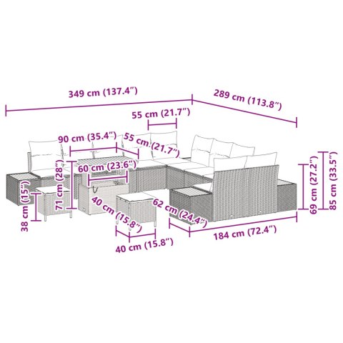 13-CZĘŚCIOWY ZESTAW SOF OGRODOWYCH Z PODUSZKAMI BEŻOWY POLIRATTAN AKACJA 3-CZĘŚCIOWY ZESTAW JADALNY OGRODOWY Z PO