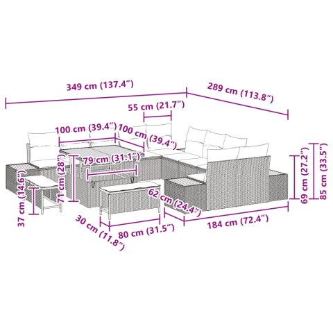 13-CZĘŚCIOWY ZESTAW SOF OGRODOWYCH Z PODUSZKAMI CZARNE POLIRATTAN AKACJA 3-CZĘŚCIOWY ZESTAW JADALNY OGRODOWY Z PO