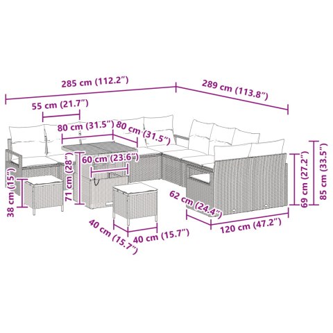 13-ELEMENTOWY ZESTAW SOF OGRODOWYCH Z PODUSZKAMI CZARNY POLIRATTAN AKACJA 2-OSOBOWA SOFA OGRODOWA Z PODUSZKAMI CZ