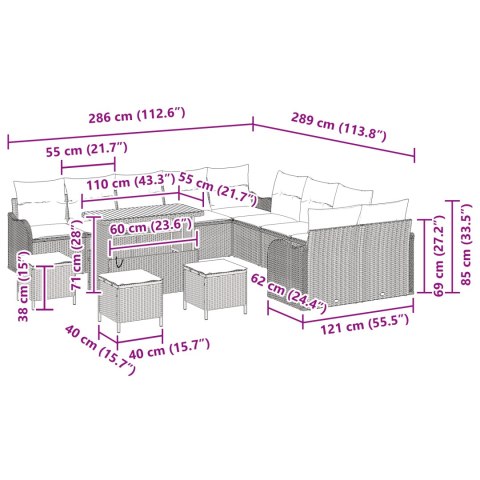 14-CZĘŚCIOWY ZESTAW SOFY OGRODOWEJ Z PODUSZKAMI CZARNY POLIRATTAN AKACJA 2-OSOBOWA SOFA OGRODOWA Z PODUSZKAMI CZA