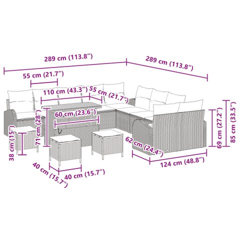 14-CZĘŚCIOWY ZESTAW SOF OGRODOWYCH Z PODUSZKAMI BEŻOWY POLIRATTAN AKACJA SOFA OGRODOWA 2-OSOBOWA Z PODUSZKAMI BEŻ