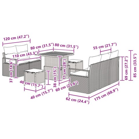 8-CZĘŚCIOWY ZESTAW SOF OGRODOWYCH Z PODUSZKAMI CZARNY POLIRATTAN AKACJA 2-OSOBOWA SOFA OGRODOWA Z PODUSZKAMI CZAR