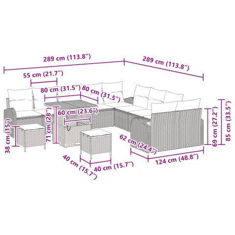VidaXL Zestaw 13-Częściowy Sof Ogrodowych z Poduszkami z Polirattanu w Kolorze Czarnym, vidaXL Sofa Ogrodowa 2-osobowa z Poduszk