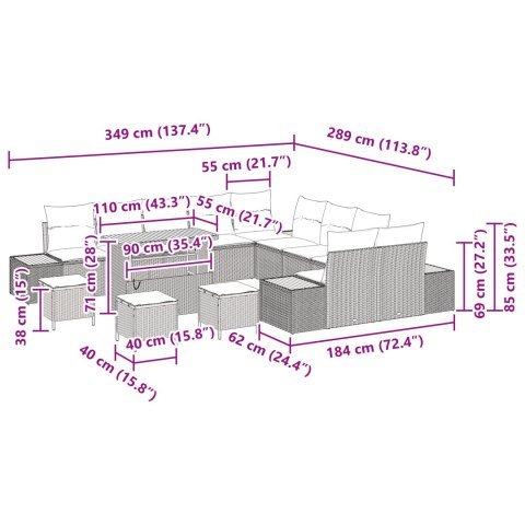 ZESTAW 14-CZĘŚCIOWY SOFY OGRODOWEJ Z PODUSZKAMI CZARNY POLIRATTAN AKACJA ZESTAW JADALNIANY 4-CZĘŚCIOWY Z PODUSZKA