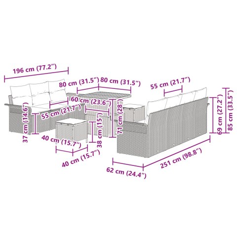 ZESTAW 10-CZĘŚCIOWY SOF OGRODOWYCH Z PODUSZKAMI CZARNY POLIRATTAN AKACJA 2-OSOBOWA SOFA OGRODOWA Z PODUSZKAMI CZARNY POLIRATTAN