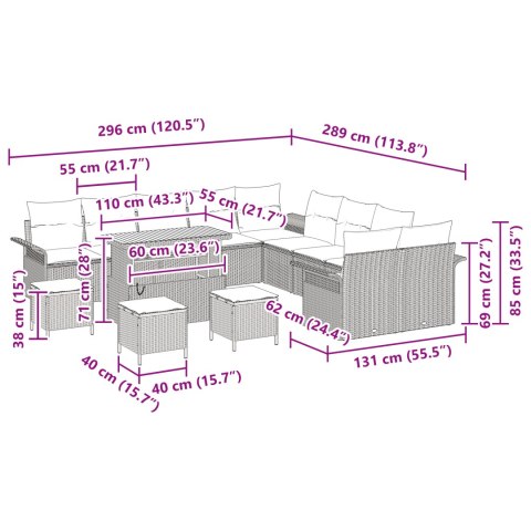 ZESTAW 14-CZĘŚCIOWY SOFA OGRODOWA Z PODUSZKAMI CZARNY POLIRATTAN AKACJA 2-OSOBOWA SOFA OGRODOWA Z PODUSZKAMI CZARNY POLIRATTAN,