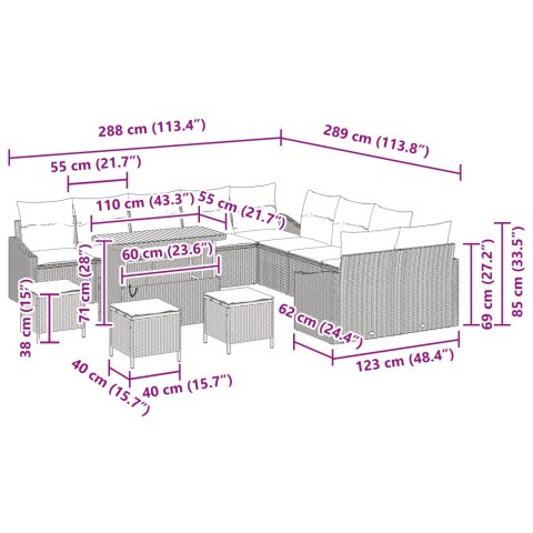 ZESTAW 14 ELEMENTÓW SOF OGRODOWYCH Z PODUSZKAMI CZARNY POLIRATTAN AKACJA SOFA OGRODOWA DLA 2 OSÓB Z PODUSZKAMI CZARNY POLIRATTA