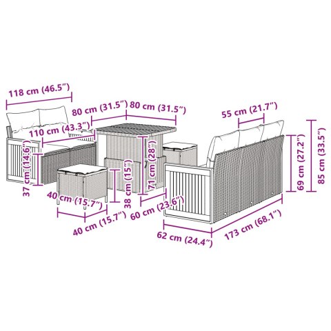 8-CZĘŚCIOWY ZESTAW SOF OGRODOWYCH Z PODUSZKAMI CZARNY POLIRATTAN AKACJA 3-CZĘŚCIOWY ZESTAW DO JADALNI OGRODOWEJ Z