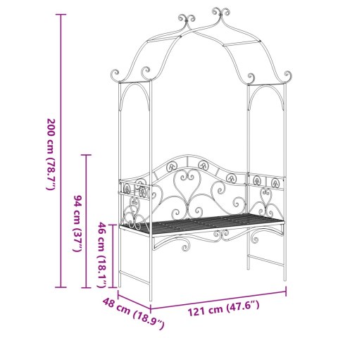 CZARNA ŁAWKA OGRODOWA CZARNA METAL DUŻA DEKORACYJNE WSTAWKI