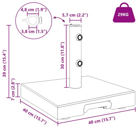 PODSTAWA PARASOLA Z KÓŁKAMI Z RĄCZKĄ SZARA GRANIT 29KG KWADRATOWA