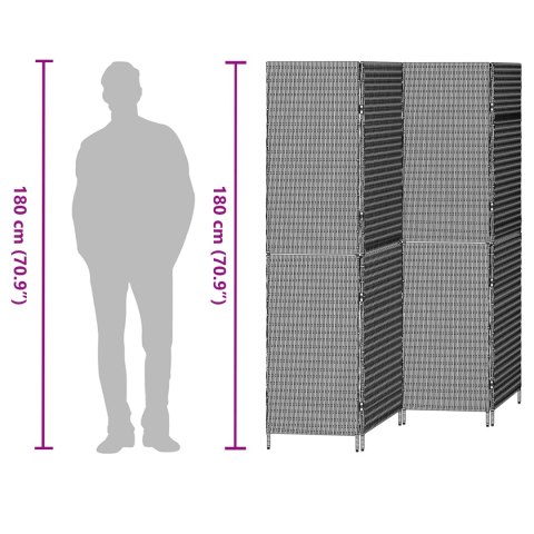 PRZEGRODA POKOJOWA 4 PANELE SKŁADANA SZARA 195X180CM POLIRATTAN