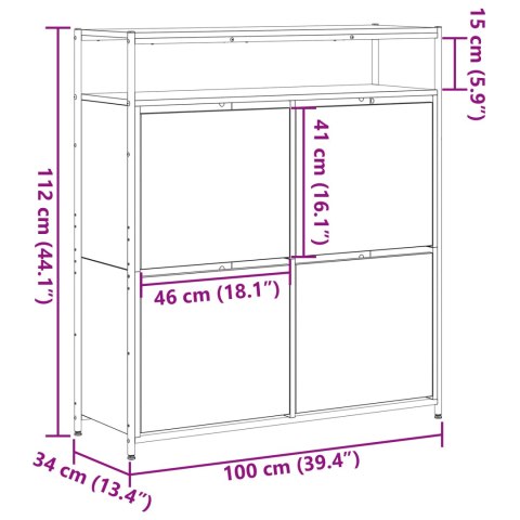 SZAFKA NA BUTY Z 4 SZUFLADAMI PRZESUWNYMI CZARNY DĄB 100X34X112CM