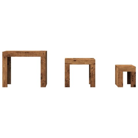 STOLIKI KAWOWE WSUWANE JEDEN PO DRUGI 3 SZT. STARE DREWNO