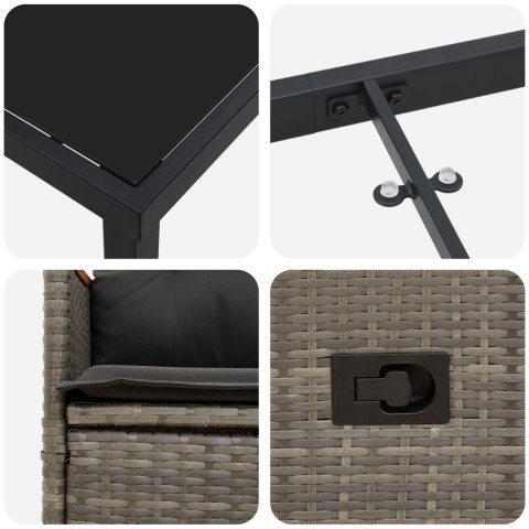 ZESTAW 5-CZĘŚCIOWY DO JADALNI OGRODOWEJ Z PODUSZKAMI W SZARYM RATTANIE PE
