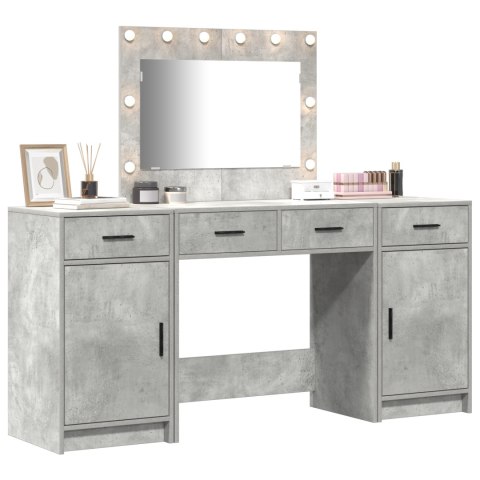 3-CZĘŚCIOWY ZESTAW TOALETKI Z OŚWIETLENIEM BETON SZARY DREWNO INŻYNIERYJNE