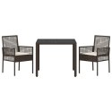ZESTAW JADALNIANY DO OGRODU 3-CZĘŚCIOWY Z PODUSZKAMI BRĄZOWY POLIRATTAN