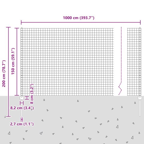EURO PŁOT Z 10 SŁUPKAMI SREBRNY 1,5X10M STAL