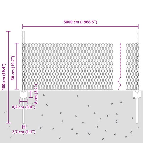11 SZTUK SŁUPKÓW OGRODOWYCH U-CHANNEL SZARY 60CM STAL SZEŚCIOKĄTNY PŁOT SZARY 0.5X50M STAL