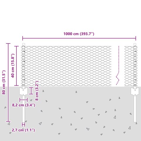 PALE PŁOTOWE 5 SZT. U-CHANNEL SZARY 40CM STAL SZEŚCIOKĄTNY PŁOT SZARY 0.4X10M STAL