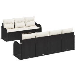 8-CZĘŚCIOWY ZESTAW SOF OGRODOWYCH Z PODUSZKAMI CZARNY POLI RATTAN 2-OSOBOWA SOFA OGRODOWA Z PODUSZKAMI CZARNY POLI RATTAN