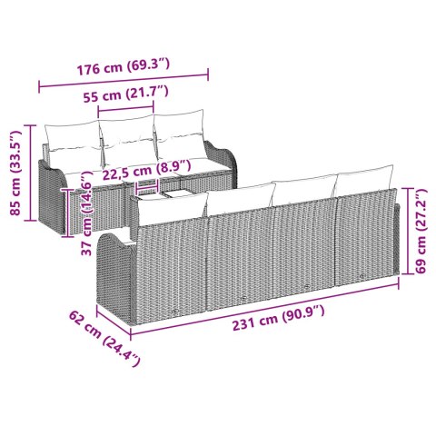8-CZĘŚCIOWY ZESTAW SOF OGRODOWYCH Z PODUSZKAMI CZARNY POLI RATTAN 2-OSOBOWA SOFA OGRODOWA Z PODUSZKAMI CZARNY POLI RATTAN