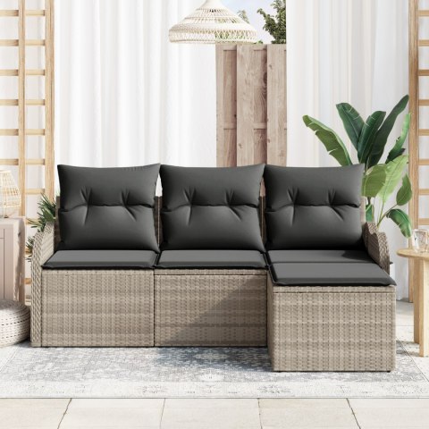 4-CZĘŚCIOWY ZESTAW SOF OGRODOWYCH Z PODUSZKAMI JASNOSZARY RATTAN PE