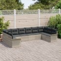 ZESTAW 10 ELEMENTÓW SOFY OGRODOWEJ Z PODUSZKAMI JASNO SZARY POLIRATTAN