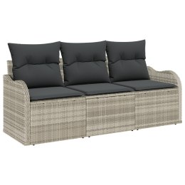 ZESTAW 3-CZĘŚCIOWY SOFA OGRODOWA Z PODUSZKAMI JASNOSZARY POLIRATTAN
