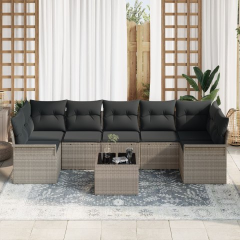 VidaXL Zestaw Sofy Ogrodowej 8 Elementowy z Poduszkami Jasnoszary Polirattan