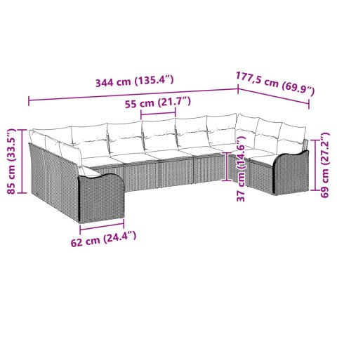 10-ELEMENTOWY ZESTAW SOFY OGRODOWEJ Z PODUSZKAMI JASNOSZARY POLIRATTAN
