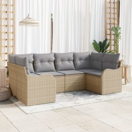 6-CZĘŚCIOWY ZESTAW SOFY OGRODOWEJ Z PODUSZKAMI BEŻOWY POLY RATTAN