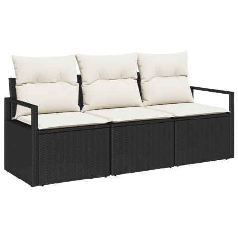 ZESTAW 3-CZĘŚCIOWY SOFA OGRODOWA Z PODUSZKAMI CZARNY POLIRATTAN SOFA OGRODOWA 2-OSOBOWA Z PODUSZKAMI CZARNY POLIR