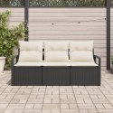 ZESTAW 3-CZĘŚCIOWY SOFA OGRODOWA Z PODUSZKAMI CZARNY POLIRATTAN SOFA OGRODOWA 2-OSOBOWA Z PODUSZKAMI CZARNY POLIR