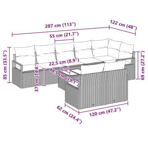 9-CZĘŚCIOWY ZESTAW SOF OGRODOWYCH Z PODUSZKAMI BRĄZOWY POLIRATTAN 2-OSOBOWA SOFA OGRODOWA Z PODUSZKAMI BEŻOWY POL