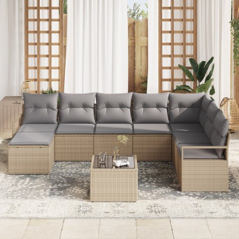 9-CZĘŚCIOWY ZESTAW SOF OGRODOWYCH Z PODUSZKAMI W CZARNYM RATTANIE 2-OSOBOWA SOFA OGRODOWA Z PODUSZKAMI W BEŻOWYM