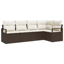 5-CZĘŚCIOWY ZESTAW SOFY OGRODOWEJ Z PODUSZKAMI BRĄZOWY POLI RATTAN