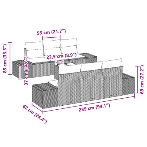 7-CZĘŚCIOWY ZESTAW SOF OGRODOWYCH Z PODUSZKAMI BRĄZOWY POLIRATTAN