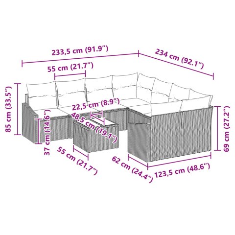 9-CZĘŚCIOWY ZESTAW KANAPOWY OGRODOWY Z PODUSZKAMI BRĄZOWY POLIRATTAN