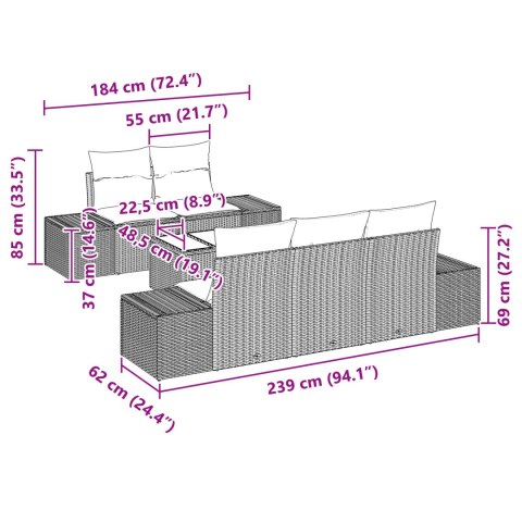VidaXL Zestaw 6-częściowy sof ogrodowych z poduszkami z brązowego poli rattanu