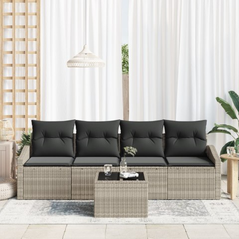 VidaXL Zestaw Sofy Ogrodowej 5 Elementów Z Poduszkami W Jasnoszarym Polirattanie
