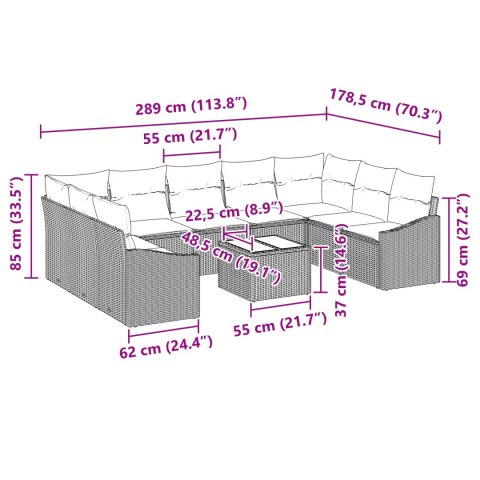 ZESTAW KANAPOWY Z PODUSZKAMI 9-ELEMENTOWY SZARY Z POLIRATTANU