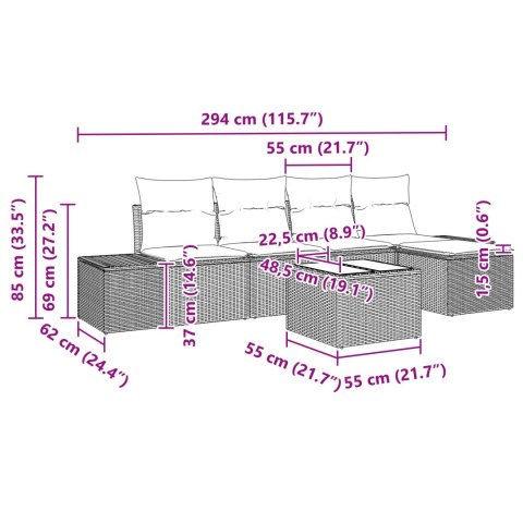 ZESTAW SOF OGRODOWYCH 5-CZĘŚCIOWY Z PODUSZKAMI SZARY POLIRATTAN