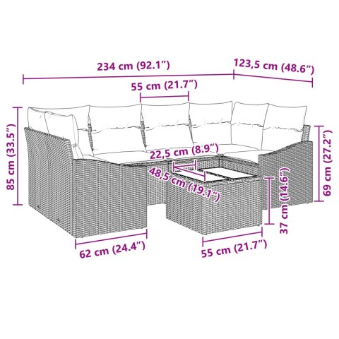 VidaXL Zestaw sofy ogrodowej 7-częściowy z poduszkami jasny szary polirattan