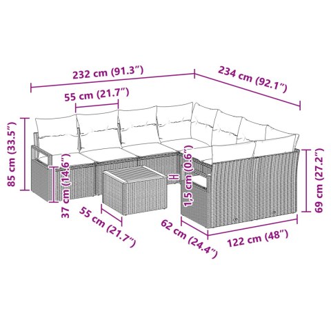 9-CZĘŚCIOWY ZESTAW SOF OGRODOWYCH Z PODUSZKAMI CZARNY POLIRATTAN AKACJA