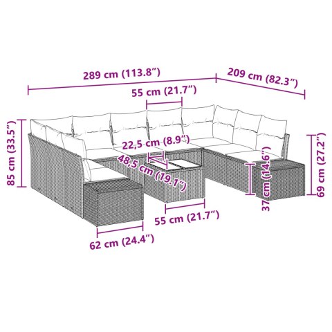 9-CZĘŚCIOWY ZESTAW SOFY OGRODOWEJ Z PODUSZKAMI W SZARYM POLIRATTANIE