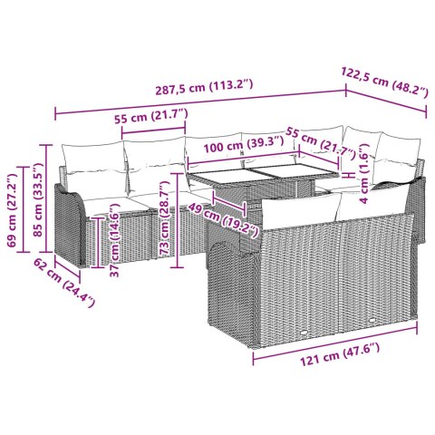 9-CZĘŚCIOWY ZESTAW SOF OGRODOWYCH Z PODUSZKAMI BEŻOWY POLI RATTAN 2-OSOBOWA SOFA OGRODOWA Z PODUSZKAMI BEŻOWY POL