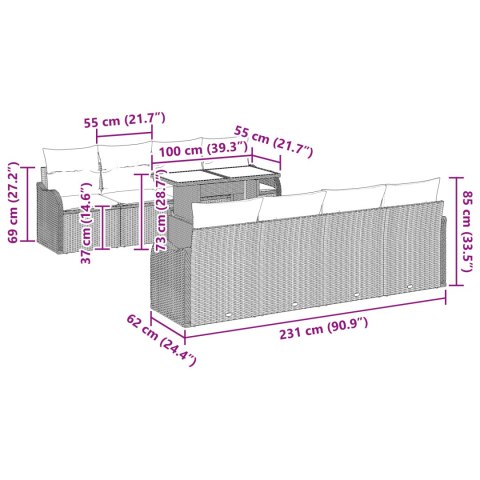 9-ELEMENTOWY ZESTAW SOF OGRODOWYCH Z PODUSZKAMI BEŻOWY POLIRATTAN 2-OSOBOWA SOFA OGRODOWA Z PODUSZKAMI BEŻOWY POL