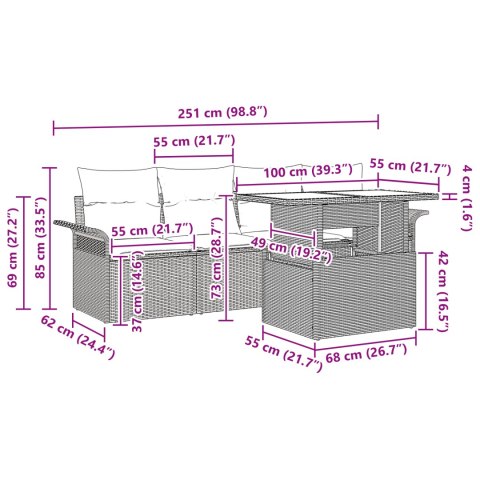 5-CZĘŚCIOWY ZESTAW SOF OGRODOWYCH Z PODUSZKAMI JASNOSZARY POLIRATTAN
