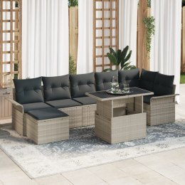 8-CZĘŚCIOWY ZESTAW SOF OGRODOWYCH Z PODUSZKAMI JASNO SZARY RATTAN