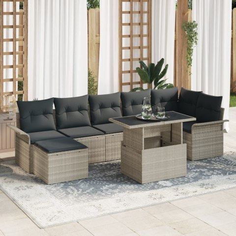 8-CZĘŚCIOWY ZESTAW SOF OGRODOWYCH Z PODUSZKAMI JASNO SZARY RATTAN